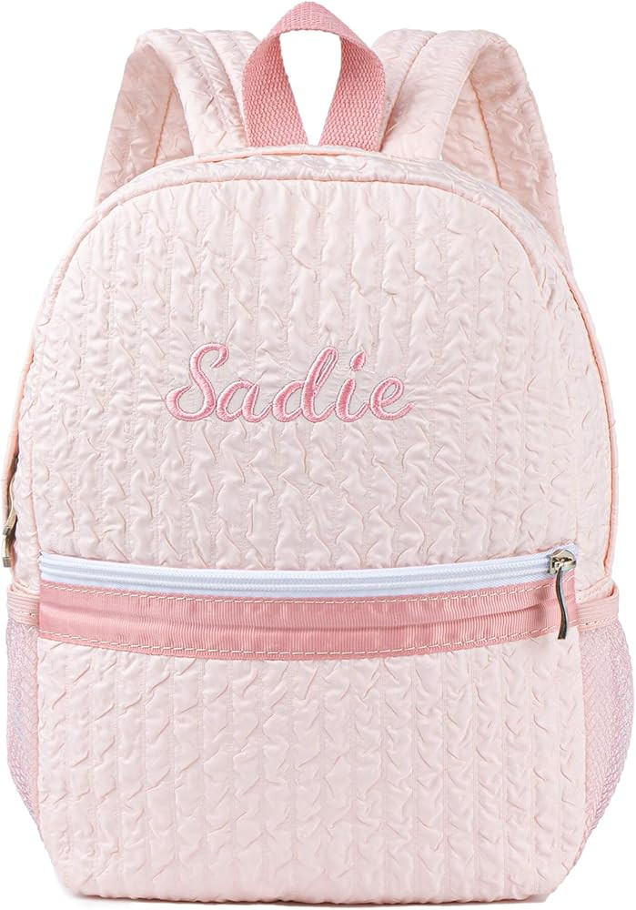 MT WORLD Toddler Daycare Backpack for Girls Personalized Seersucker Kids Backpack With Embroidere... | Amazon (US)