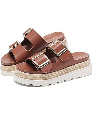 Yavero Womens Platform Sandals Espadrilles Slide Sandals with Double Buckles Comfortable Open Toe... | Amazon (US)