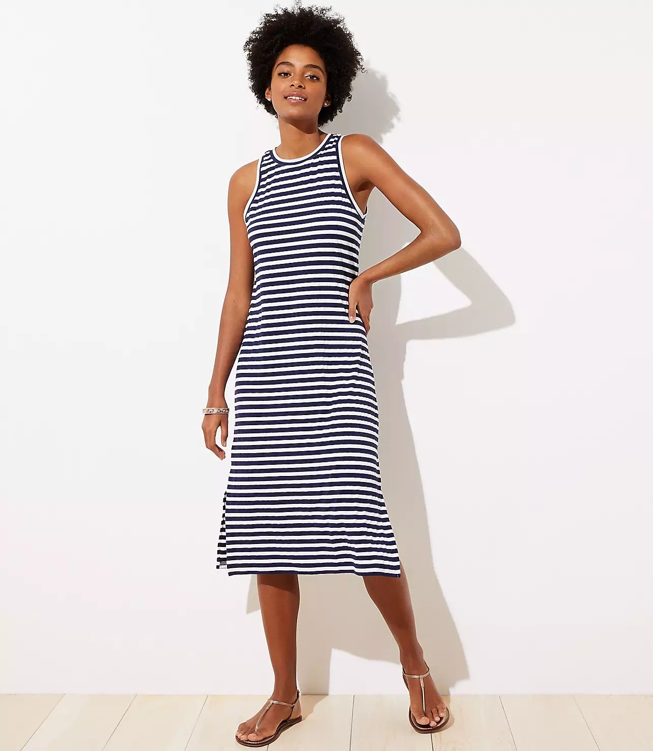 LOFT Beach Shimmer Striped Midi Dress | LOFT