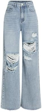 CIDER Women’s Ripped Jeans High Waisted Distressed Baggy Straight Wide Leg Pants | Amazon (US)