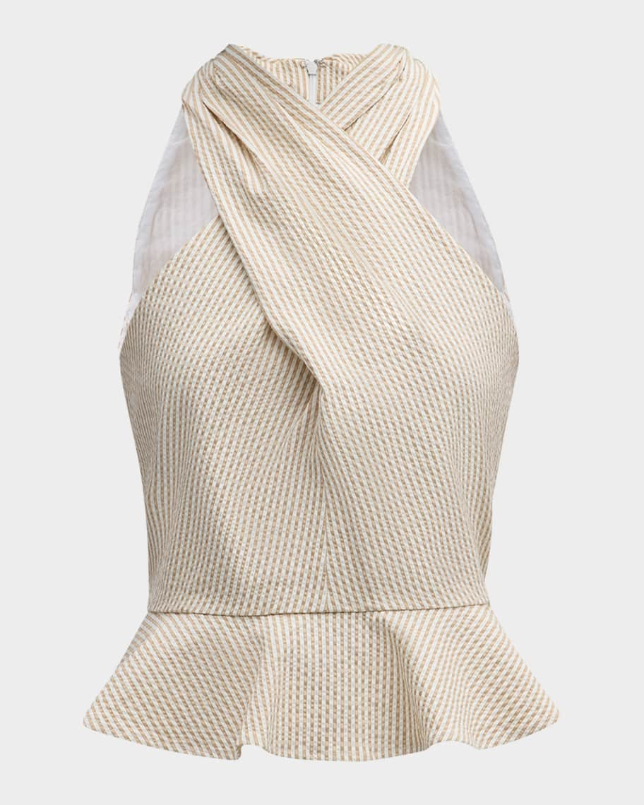 Veronica Beard Drey Seersucker Halter Top | Neiman Marcus