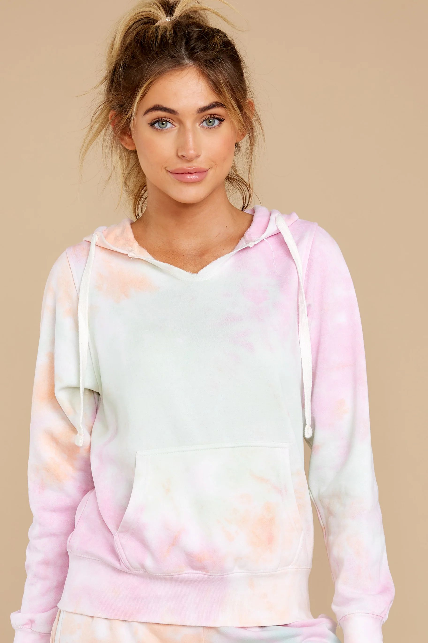 Sunset Talks Mint Raspberry Multi Tie Dye Hoodie | Red Dress 