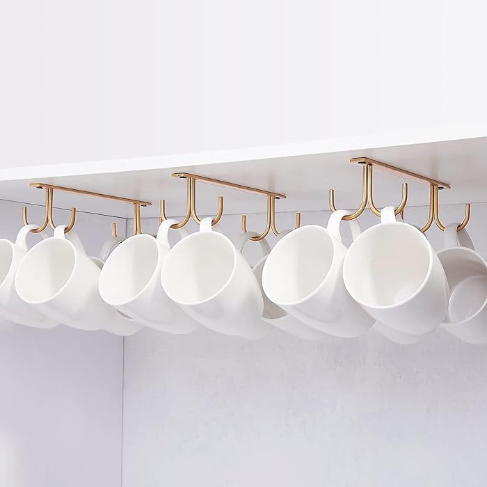 FOMANSH Mug Rack Under Cabinet - Coffee Cup Holder, 12 Mugs Hooks Under Shelf, Display Hanging Cu... | Amazon (US)