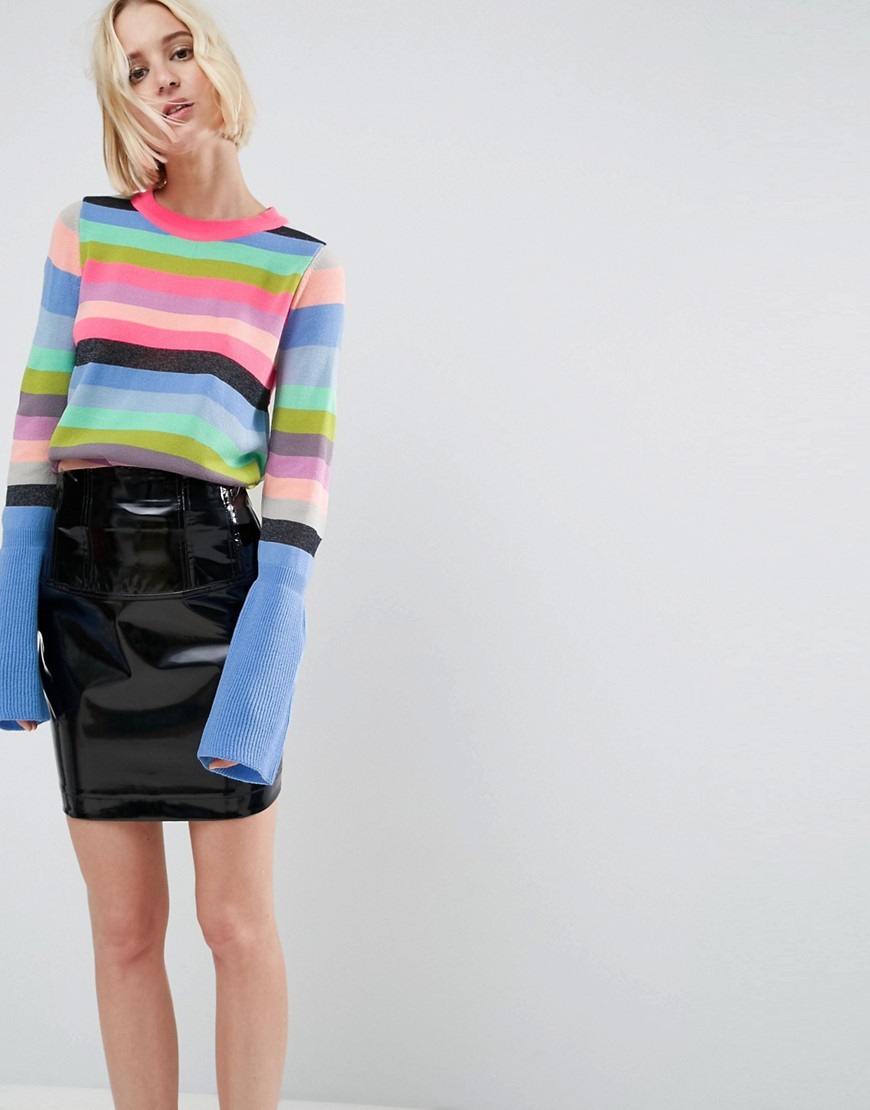 ASOS Sweater with Multi Stripe and Fluted Sleeves - Multi | ASOS US