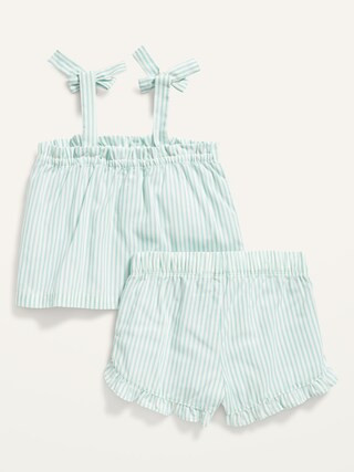 Striped Poplin Cropped Tie-Shoulder Pajama Shorts Set for Girls | Old Navy (US)