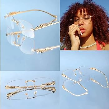 Amazon.com: ADE WU Vintage Rimless Sunglasses Retro Gold Metal Frameless Rectangle Clear Lens Sun... | Amazon (US)