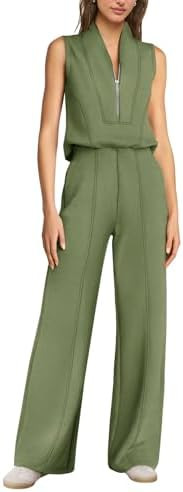 SENSERISE Womens Summer Jumpsuit Dressy Casual Sleeveless One Piece Jumpsuit Half Zip Airport Tra... | Amazon (US)