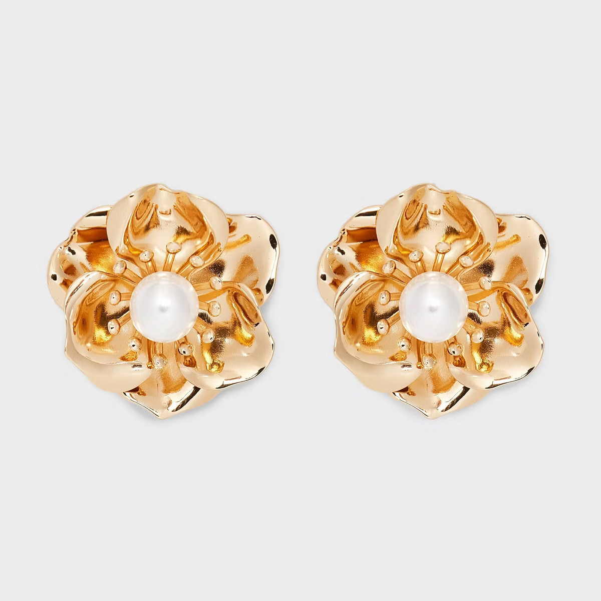 Gold White Pearl Metal Flower Stud Earrings - A New Day™ Gold/White | Target