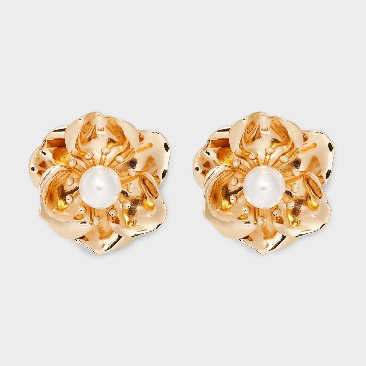 Gold White Pearl Metal Flower Stud Earrings - A New Day™ Gold/White | Target
