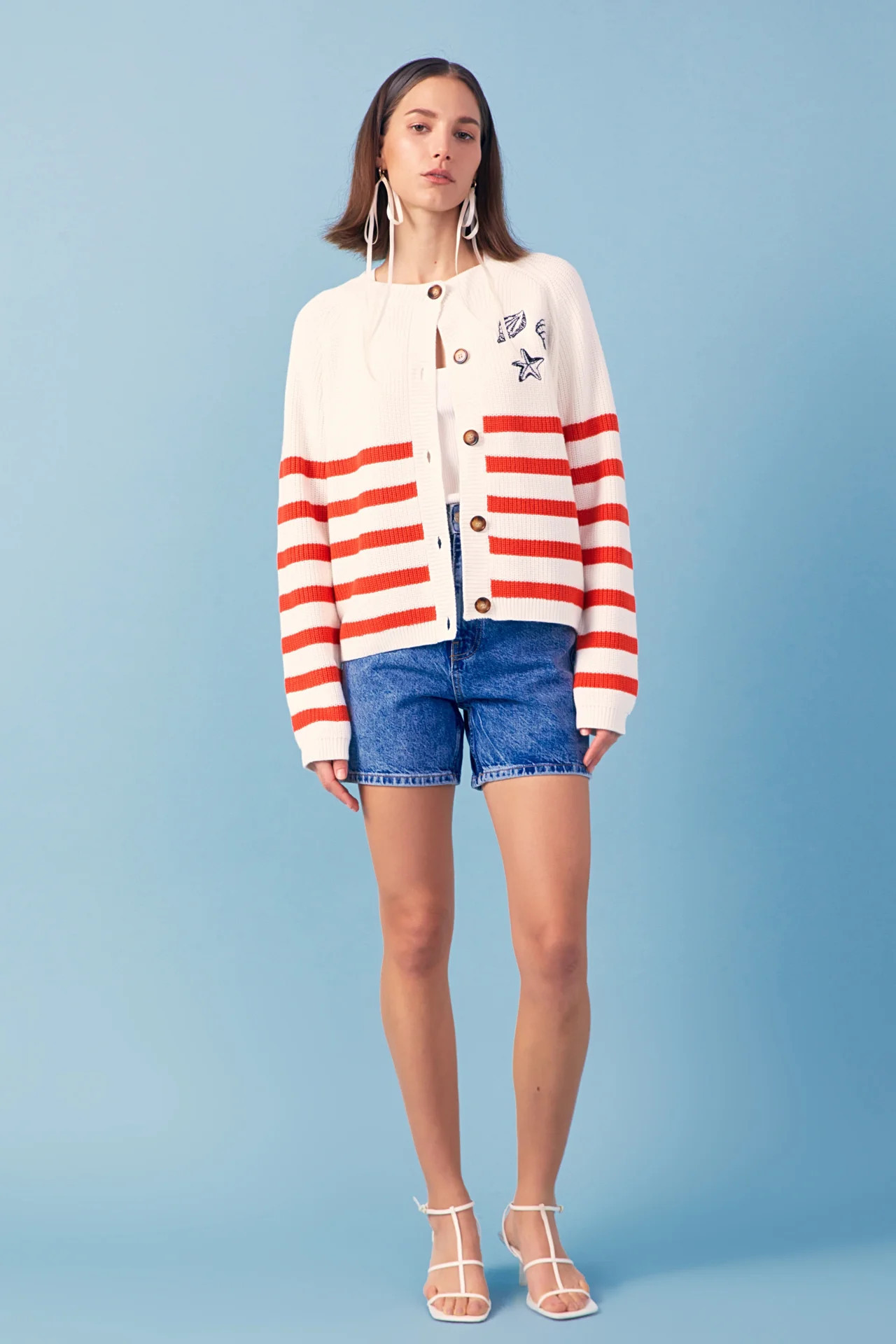 Breton Striped Cardigan with Shell Embroidery | English Factory