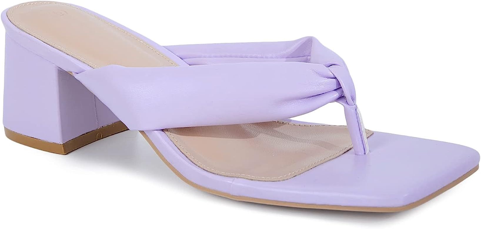 Trish Lucia Women's Split-toe Block Heel Slides Sandals Square Toe Slippers Casual Slip On Leather F | Amazon (US)