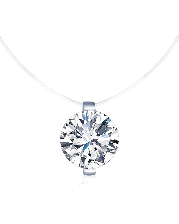 Solitaire Pendant 925 Sterling Silver Cubic Zirconia CZ with Transparent Chain Necklace for Women | Amazon (US)
