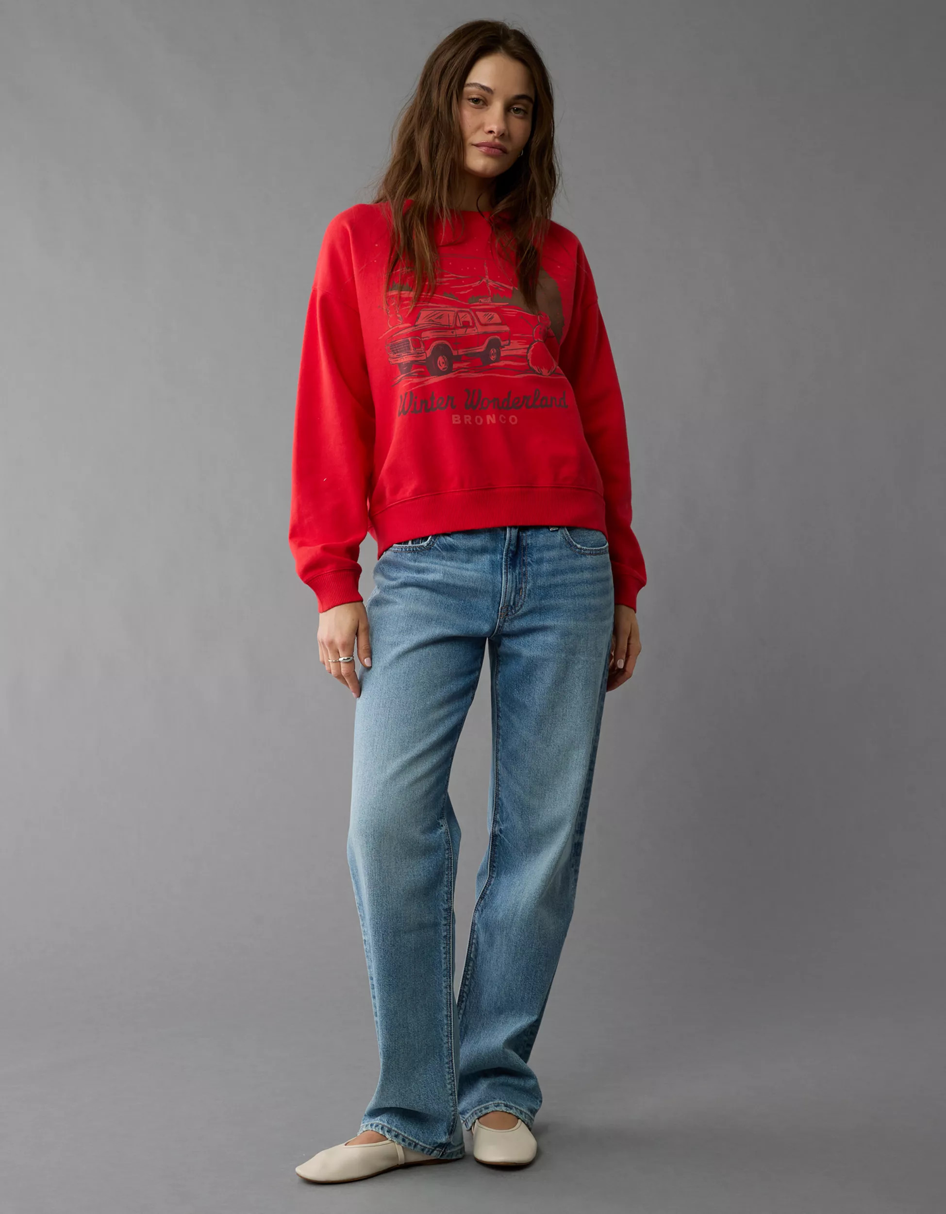 AE Holiday Bronco Graphic Relaxed Crew Neck Sweatshirt | American Eagle Outfitters (US & CA)