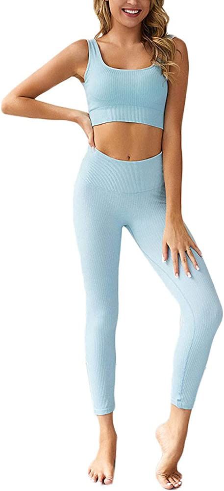Hotexy Women Workout Set Athletic Outfits Seamless Yoga Leggings with Sports Bra Gym Tracksuits Set | Amazon (US)