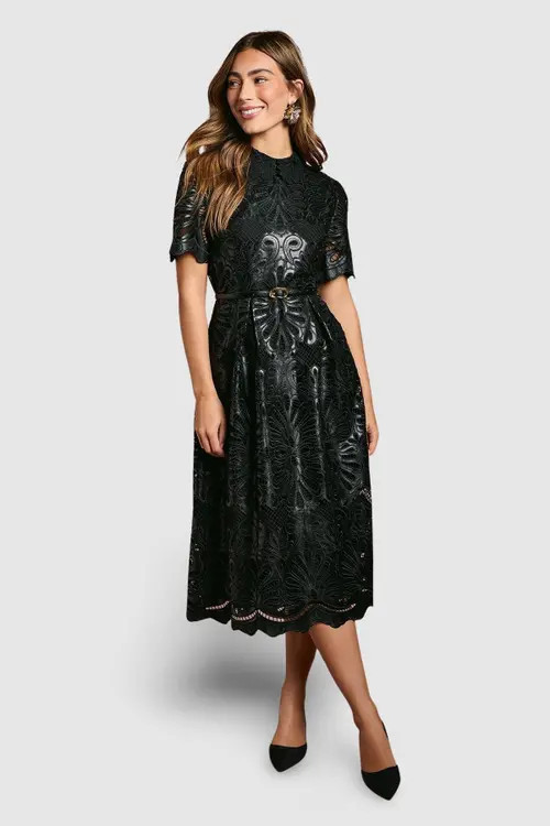 Coast PU Lace Midi Dress in Black at Nordstrom, Size 10 | Nordstrom