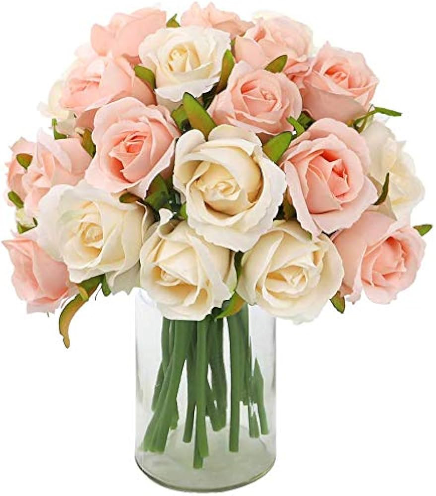 CEWOR 24 Heads Artificial Rose Flowers Bouquet Silk Flowers Roses with Stems Home Bridal Wedding ... | Amazon (US)