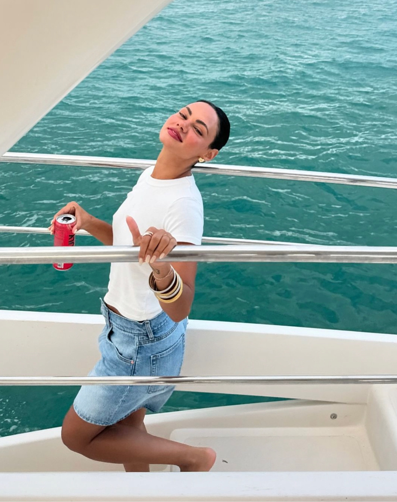 Pacsun white tee, revolve blue denim shorts, rag and bone fisherman sandals, summer style, summer outfit, vacation outfit, casual fashion