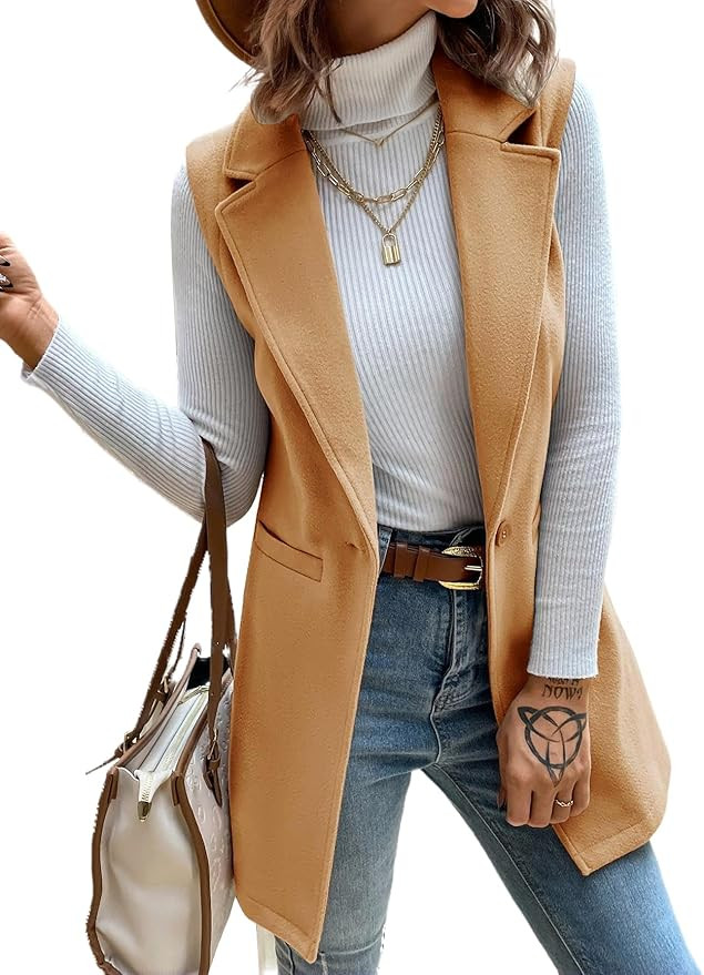 IDEALSANXUN Womens Wool Vest Fall Winter Long Sleeveless Blazer Jackets Cardigan | Amazon (US)