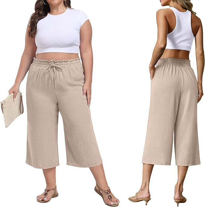Womens Wide Leg High Waisted with Tie Belt Pockets Summer 2025 Vacation Pants | Amazon (US)