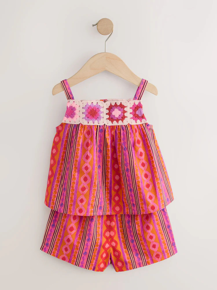Multi Stripe Crochet Top And Short Set (3mths-7yrs) | Next US