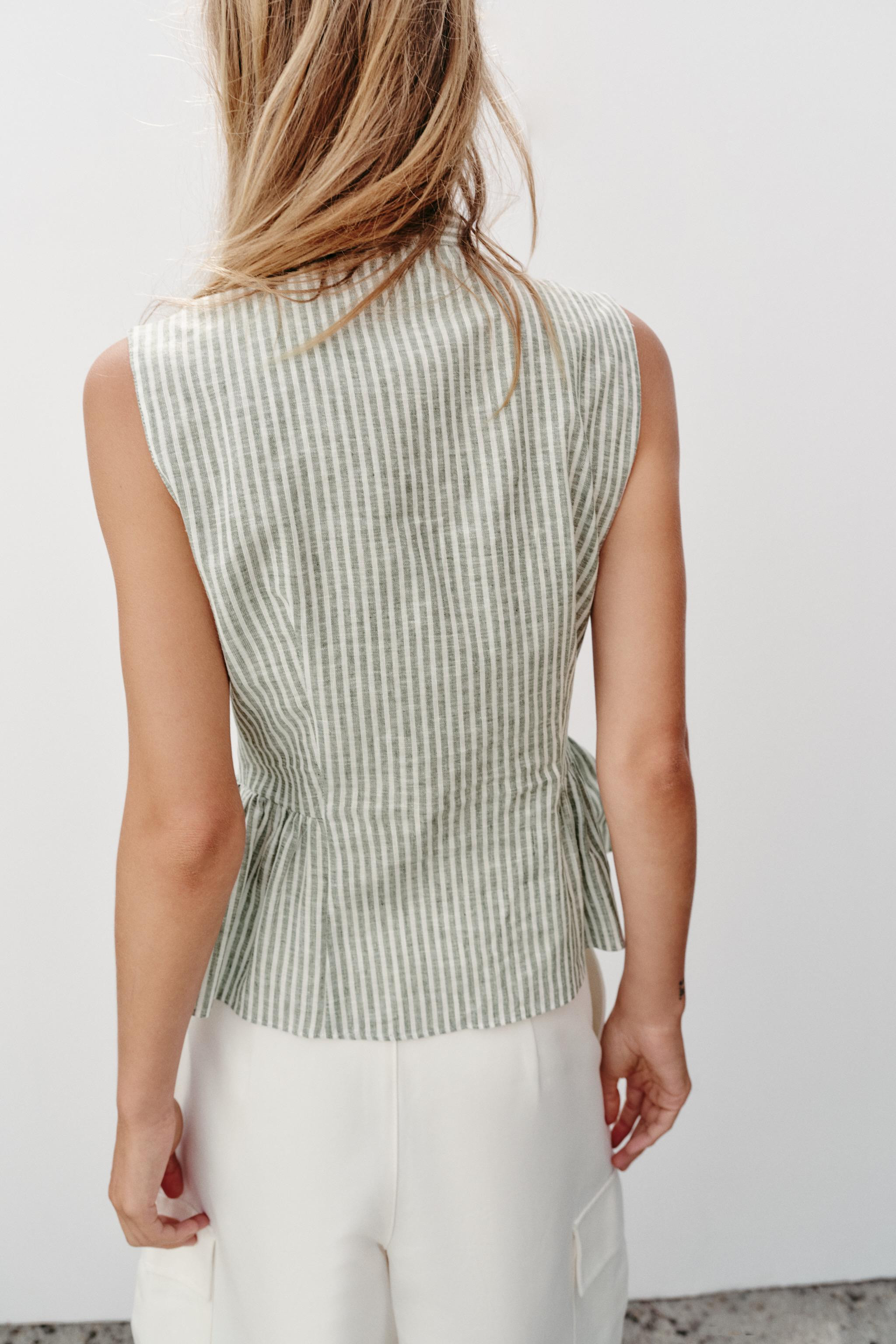 STRIPED METALLIC THREAD TIE TOP | Zara US