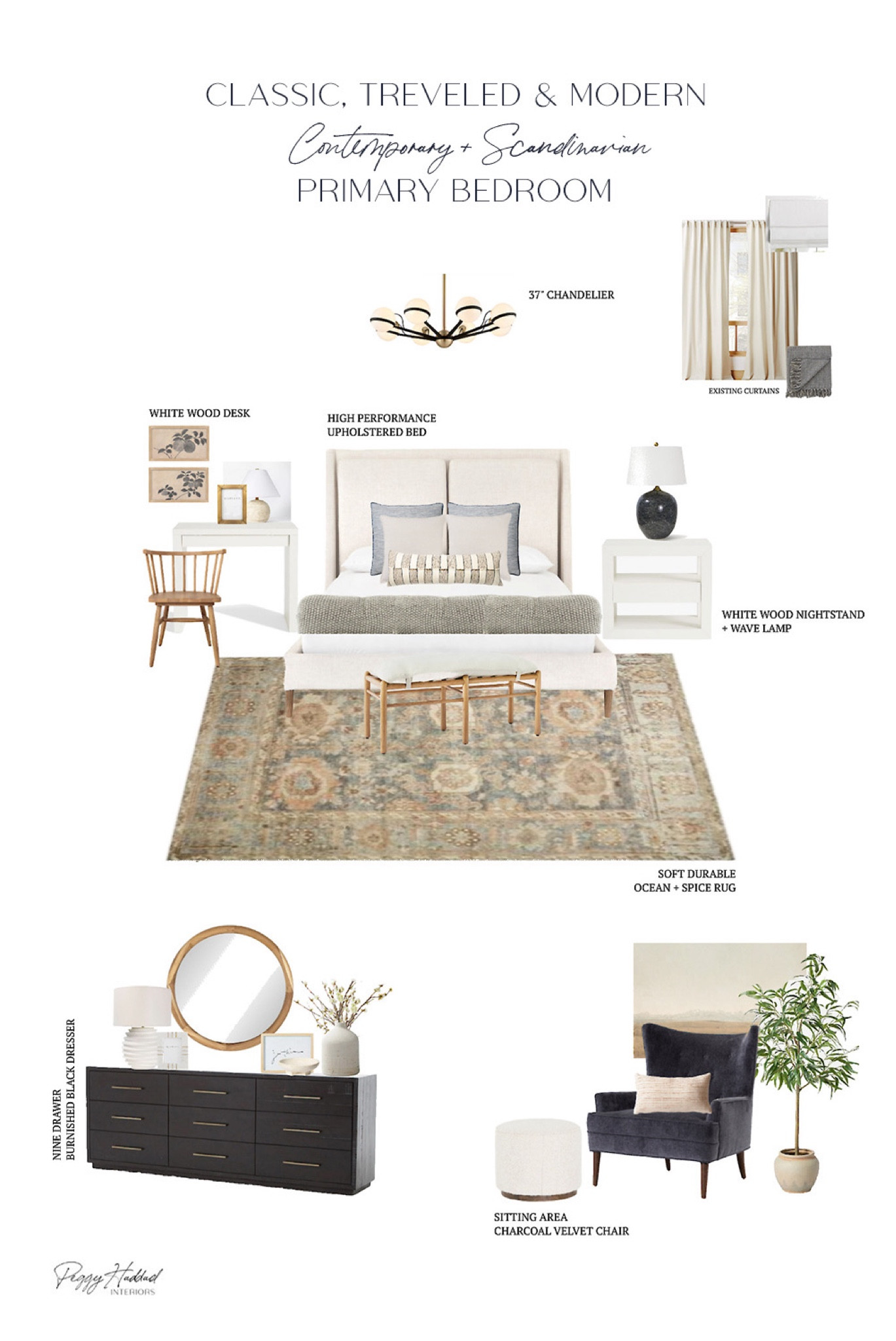 Use code PEGGYH15 for 15% off Scout & Nimble full-price items! This Contemporary & Scandinavian master bedroom balances modern elements with timeless simplicity, featuring a stunning bed frame as the centerpiece. Upholstered in a cream linen-blend, the bed's tapered headboard and overscale pillows offer a luxurious yet calming feel. The wire-brushed parawood legs add a warm, natural touch, while the bed sits atop a durable floral rug that’s as practical as it is beautiful. The room comes to life with the sleek contrast of a black dresser and the soft glow of a globe chandelier, perfectly complementing the understated elegance of Scandinavian accents and a neutral color palette.

Tip: To achieve this look, start with a neutral base and layer in natural textures and modern accents to create a cozy, sophisticated space.

#InteriorDesign #ScandinavianStyle #ContemporaryDesign #ModernHome #BedroomInspo #CozyInteriors #NeutralPalette #HomeDecorTips

#LTKHome