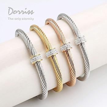 Cable Cuff Bracelets, Dorriss Stainless Steel Twisted Wire Composite Bracelet Bangles, Adjustable... | Amazon (US)