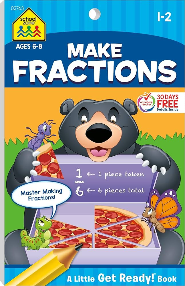 School Zone - Make Fractions Workbook - Ages 6 to 8, 1st Grade, 2nd Grade, Activity Pad, Math, Sh... | Amazon (US)