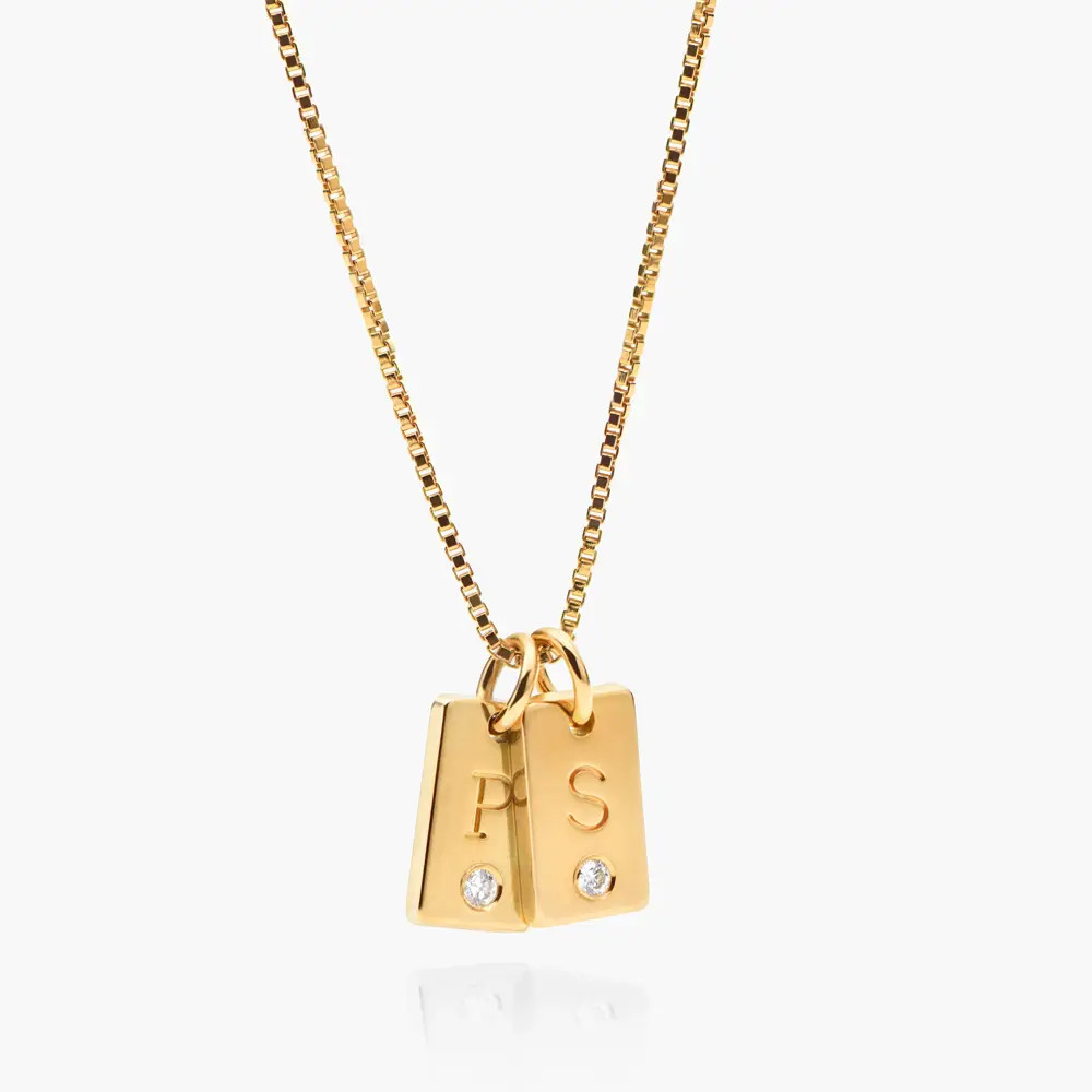 Willow Tag Initial Necklace with Diamond - Gold Vermeil | Oak & Luna (US)