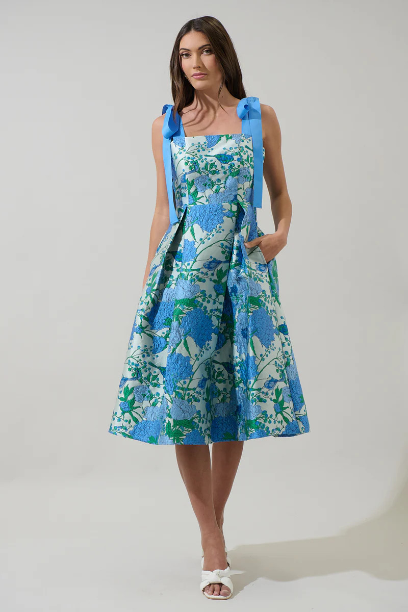 Willa Floral Dina Pleated Midi Dress | Sugarlips
