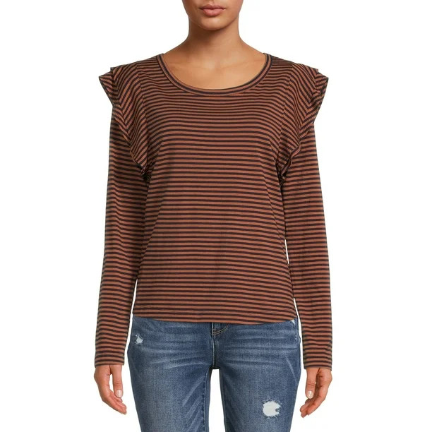 Time and Tru Women's Long Sleeve Ruffle Top - Walmart.com | Walmart (US)