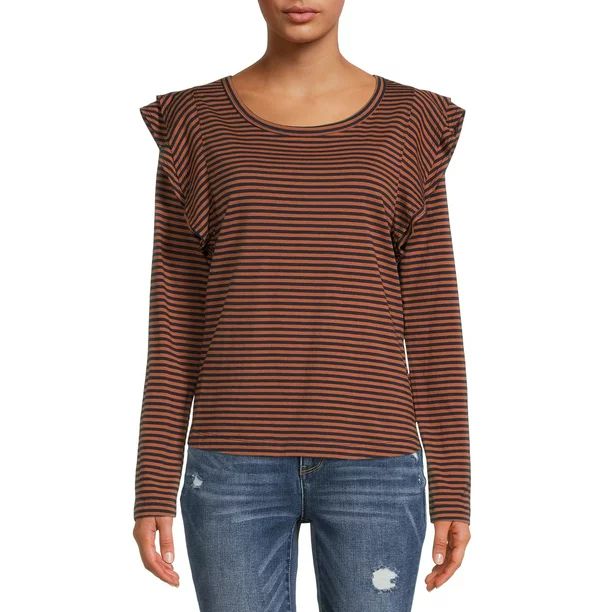 Time and Tru Women's Ruffle Top with Long Sleeves | Walmart (US)