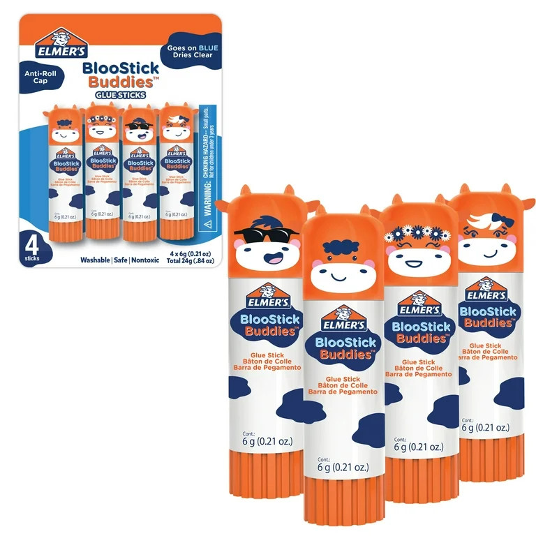 Elmer's BlooStick Buddies Glue Sticks, Disappearing Blue, 6g, 4 Count | Walmart (US)