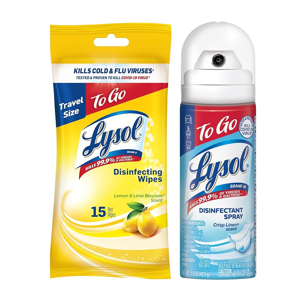 Lysol To Go Bundle - 1.5 Ounce Crisp Linen Disinfectant Spray and Lemon Lime Disinfecting Wipes F... | Amazon (US)