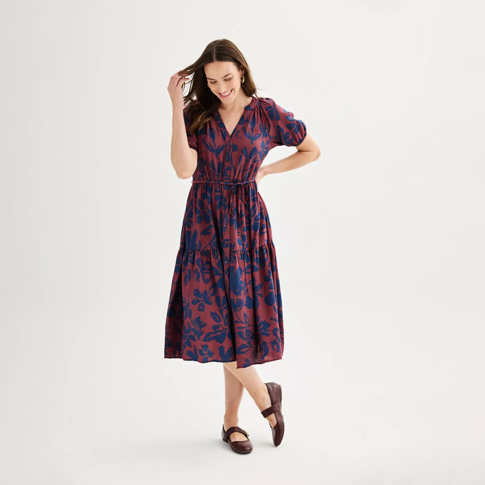 Petite Sonoma Goods For Life® Elastic Sleeve Midi Dress | Kohl's