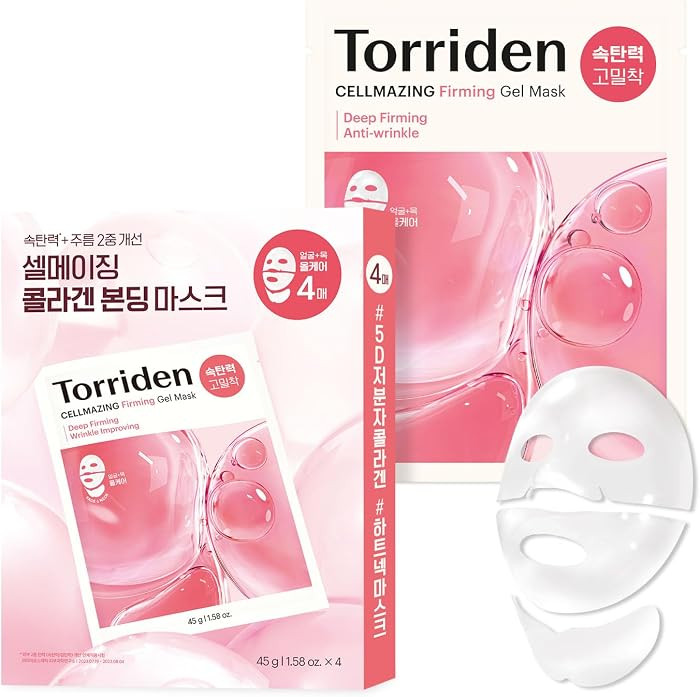 Torriden CELLMAZING Collagen Firming Gel Sheet Mask for Face & Neck (4 Pack) | Smoother, Firmer-L... | Amazon (US)