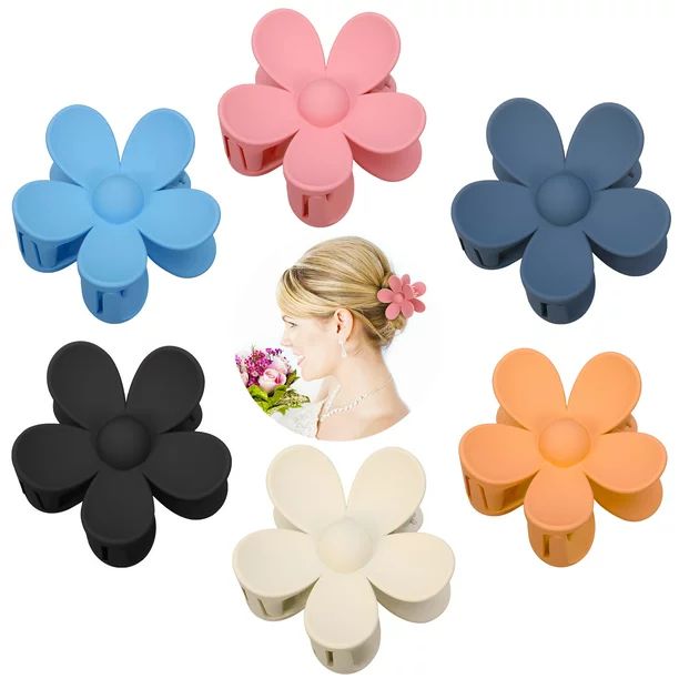 Taihexin 6 Pcs Matte Flower Hair Claw Clips, Jaw Clamps for Medium Thick Hair Girls(White,Blue,Bl... | Walmart (US)