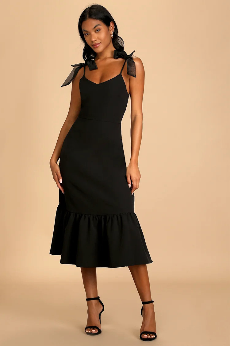 What a Gift Black Bow Strap Midi Dress | Lulus (US)