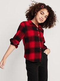 Cozy Long-Sleeve Button-Front Plaid Shirt for Girls | Old Navy (US)