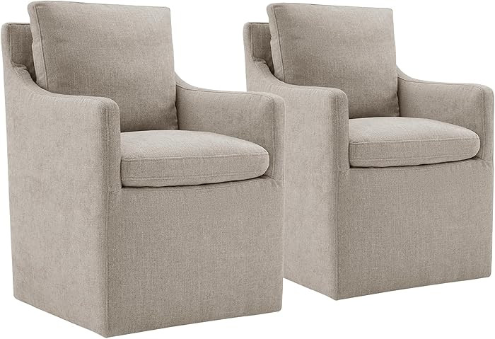 Upholstered Dining Chairs with Casters No Assembly Modern Accent Armchair with Rollers for Dining... | Amazon (US)