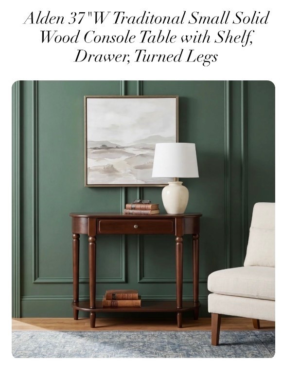 Alden 37"W Traditonal Small Solid Wood Console Table with Shelf, Drawer, Turned Legs
By Canora
