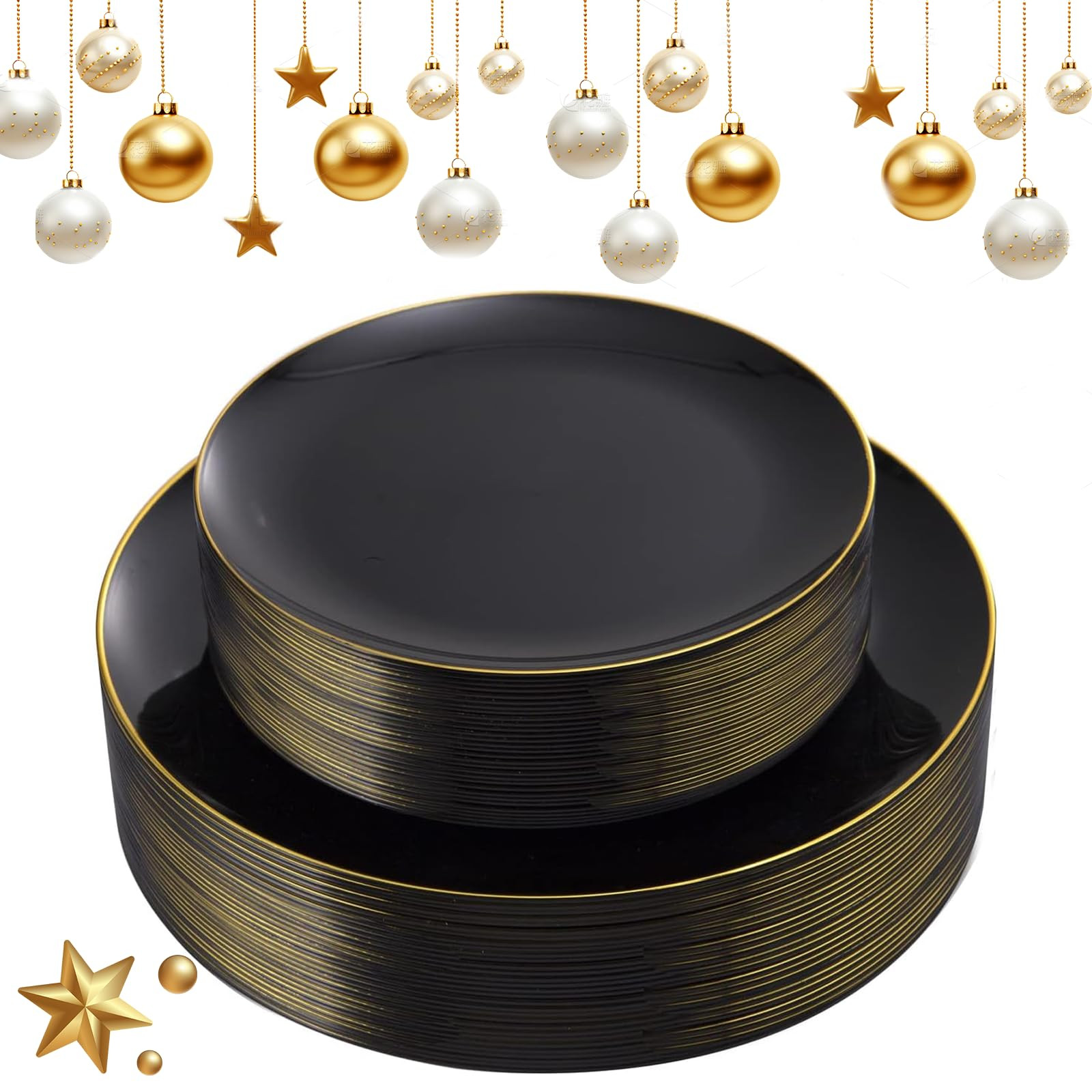 KIRE 60PCS Black Plastic Plates - Black Disposable Plates with Gold Rim for Halloween Party/Gradu... | Amazon (US)