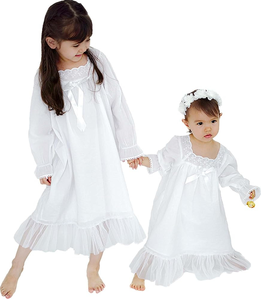 Nightgowns for Girls, Cotton Vintage Pajama Dresses for Girl, Long Sleeve SleepShirt Jammies for ... | Amazon (US)