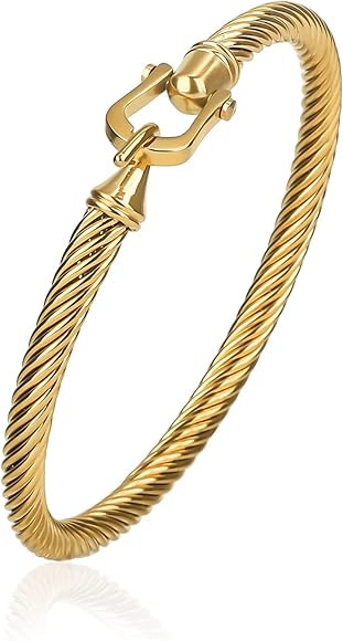 HIPYGOTO Twisted Cable Wire Bracelets for Women, Stainless Steel Designer Brand Inspired Cuff Ban... | Amazon (US)