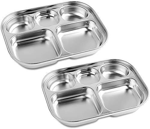 Stainless Steel Divided Plates Tray, 5 Section, Kids Toddlers Babies Small Size, Compact Serving Pla | Amazon (US)
