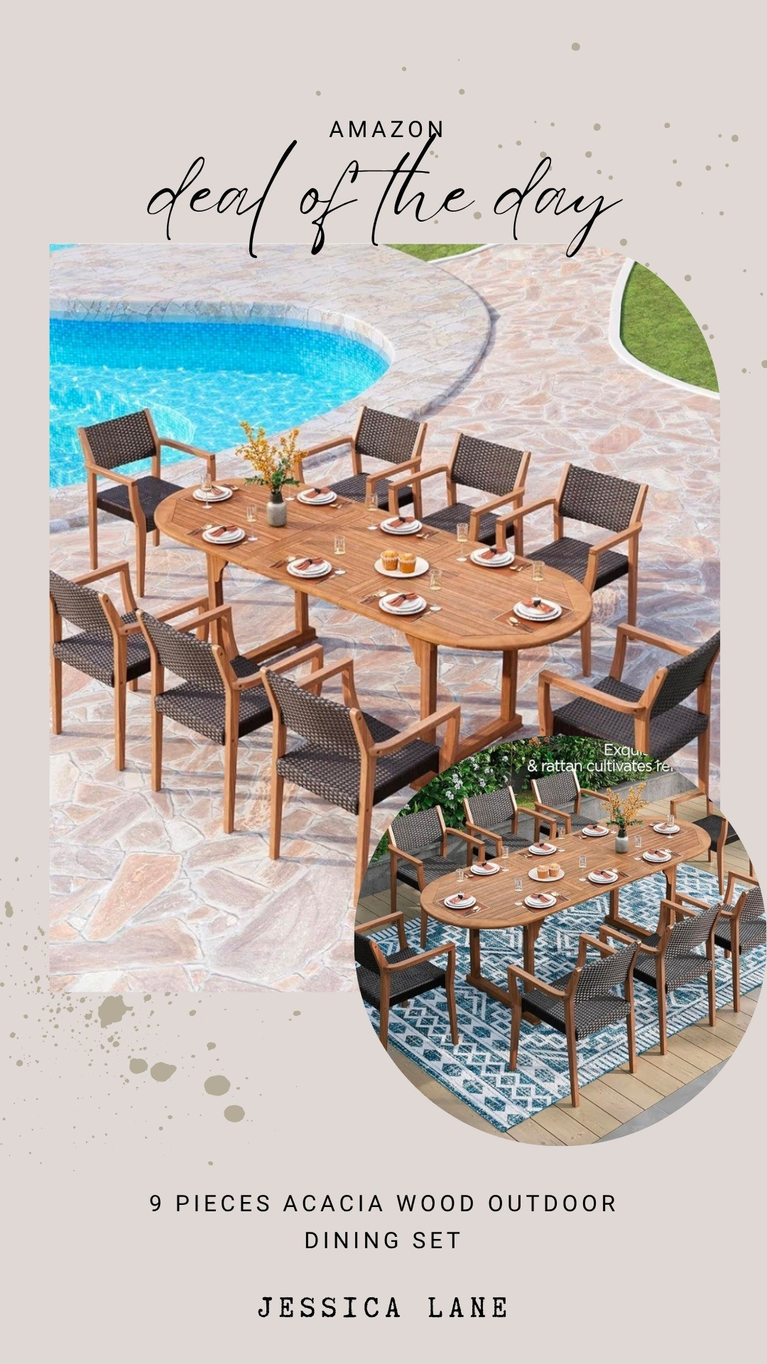 Elevate your outdoor space with this stunning 9-piece acacia wood dining set. It is the perfect setup for hosting summer dinner parties by the pool.#amazonhome #outdoordining

#LTKSeasonal #LTKSaleAlert #LTKHome