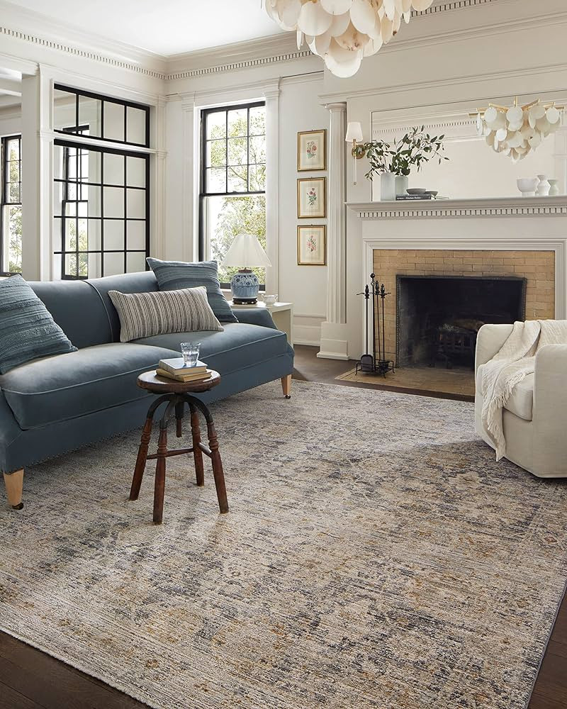 Jean Stoffer x Loloi Katherine Collection KES-02 Charcoal / Gold 5'-3" x 5'-3" Round Accent Rug | Amazon (US)