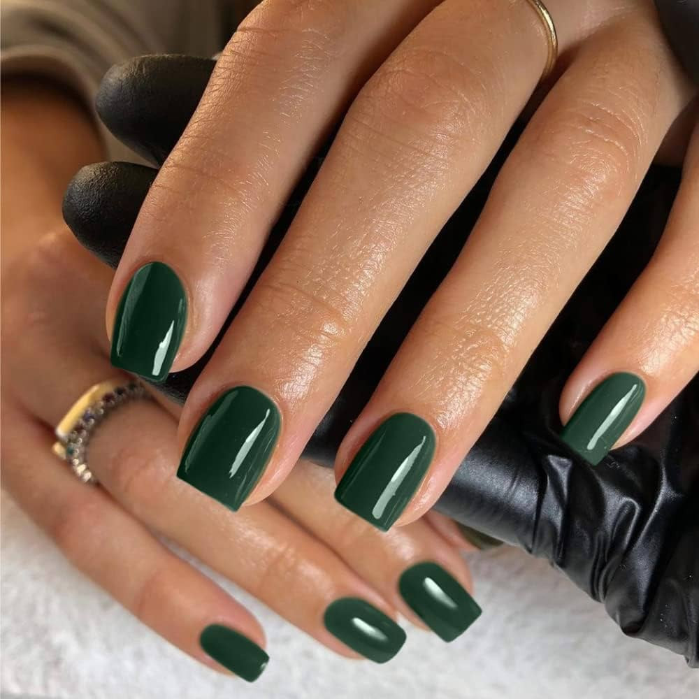 Short Press on Nails Square Green Nails Set,Summer Glazed Gel Nails Press on Acrylic Nails Pure Colo | Amazon (US)