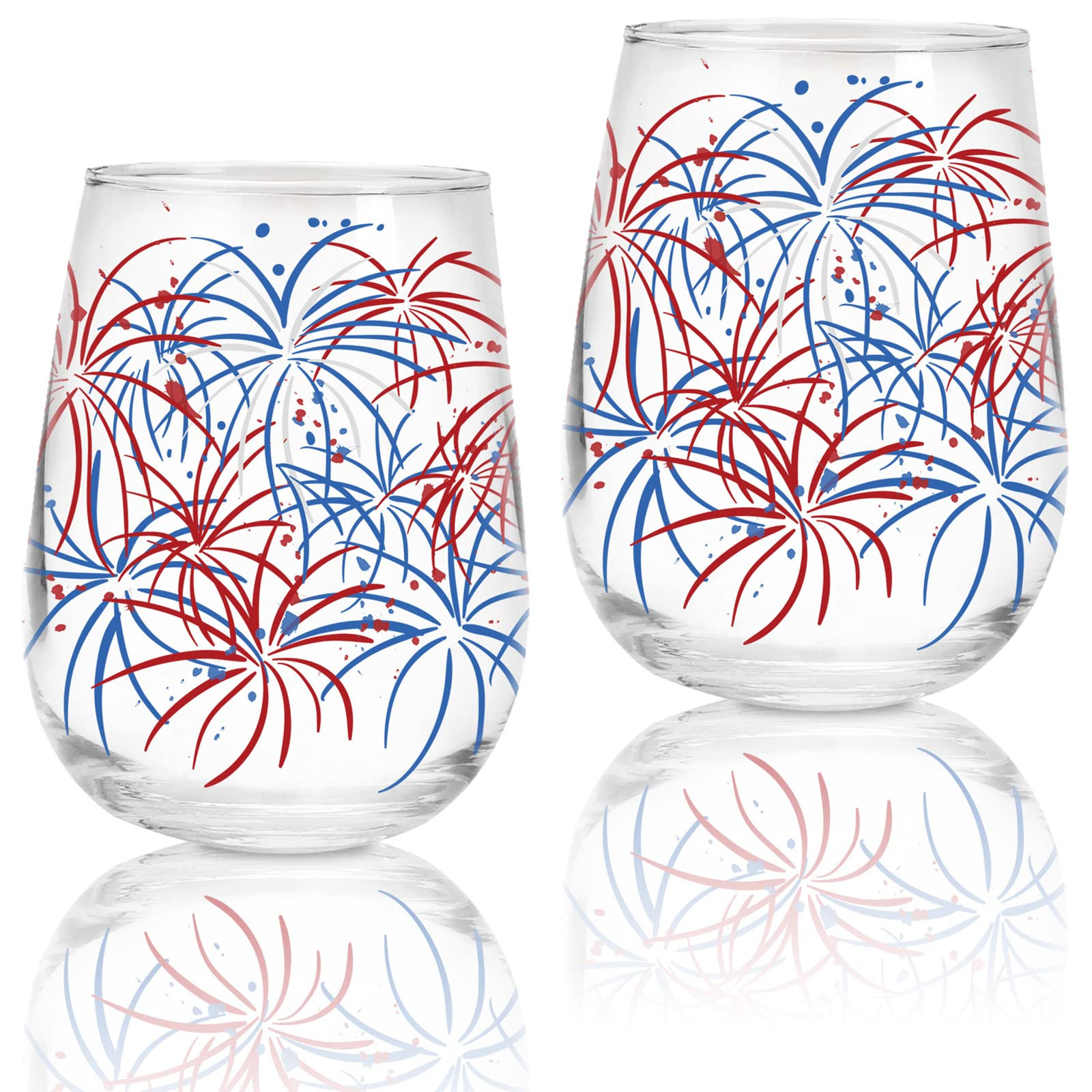 Whaline 2Pcs Patriotic Stemless Wine Glasses 17oz Red Blue Firework Drinking Glasses Firework Tum... | Amazon (US)