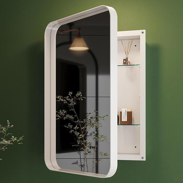 16x24 Inch Rectangular Recessed Medicine Cabinet with Mirror, White Bathroom Medicine Cabinet wit... | Amazon (US)